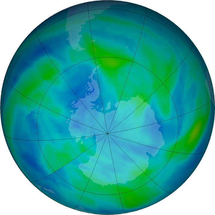 Antarctic ozone map for 21 March 2016